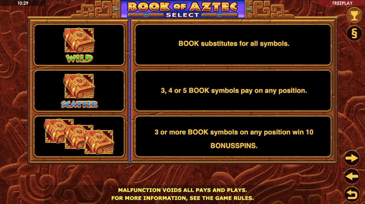 Book of Aztec Select Таблица выплат1