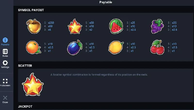 Fruit Super Nova таблица выплат